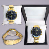Luxury Style Golden Analog Watch with Blue Dial