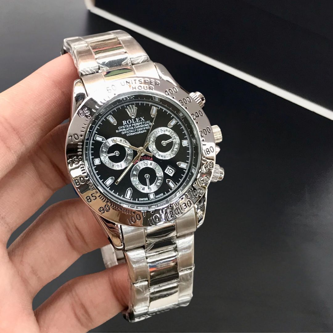 ROLEX Men's Watch – Daytona Model with Rotating Bezel & Stainless Steel Chain