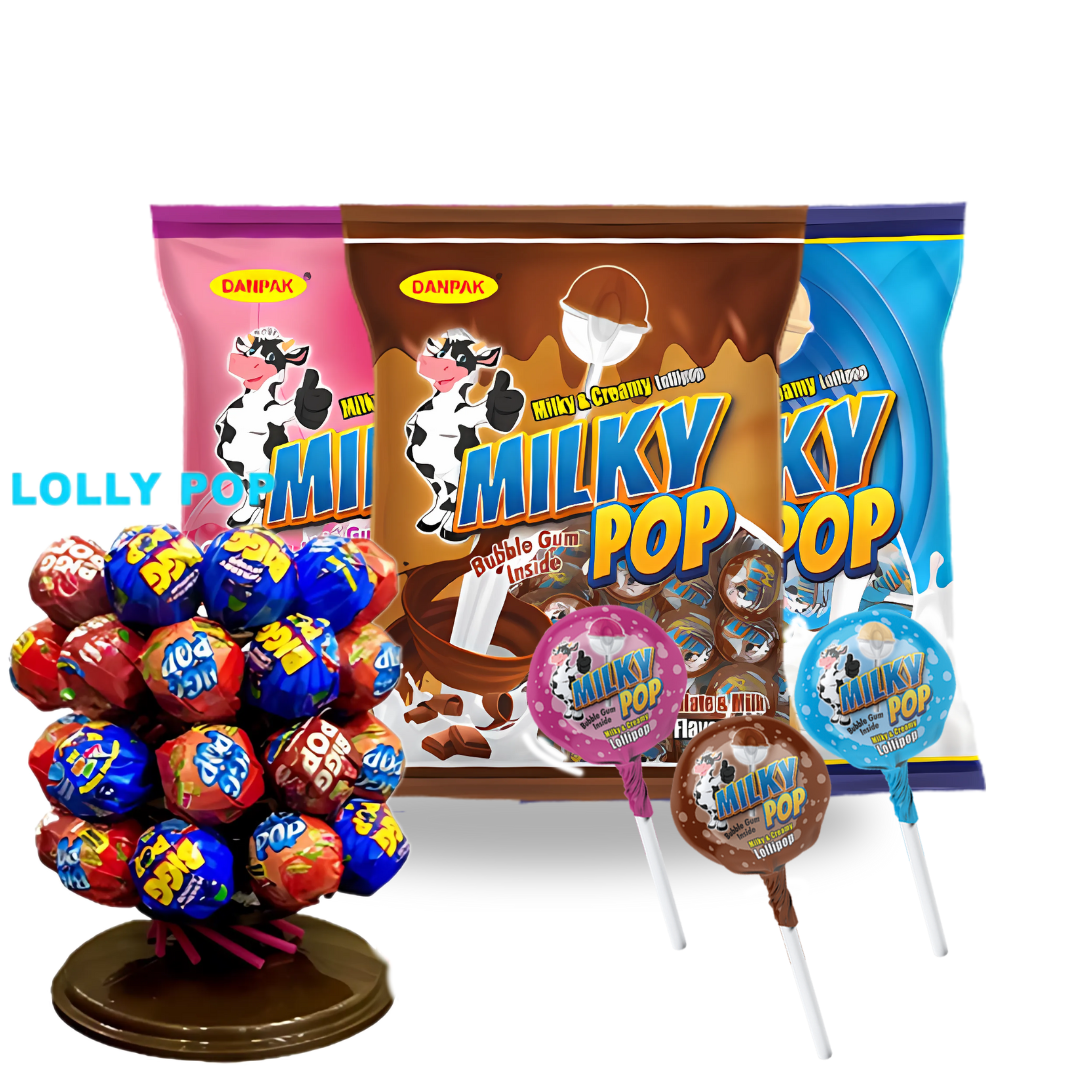 DanPak Milky Pop – Creamy Lollipop with a Bubble Gum Surprise | 40 Pcs Box