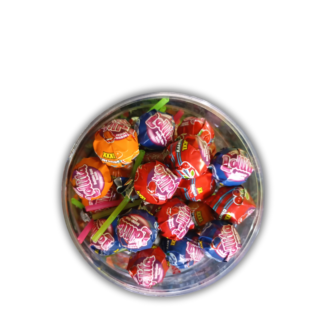 DanPak Lollita Bubble Gum Lollipop Jar – 60 Mixed Flavour Lollipops